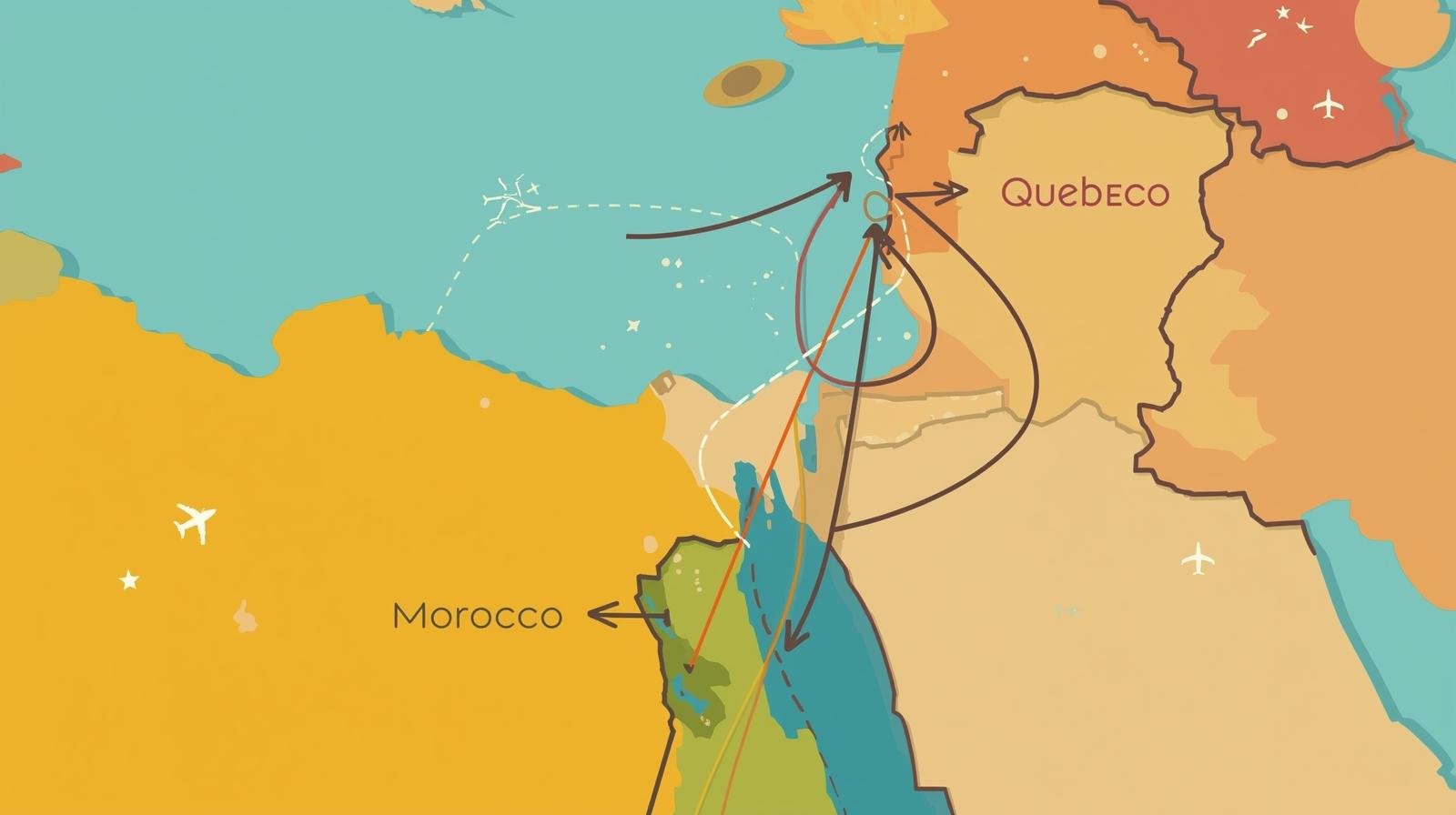  le trajet du Maroc vers le Québec, .