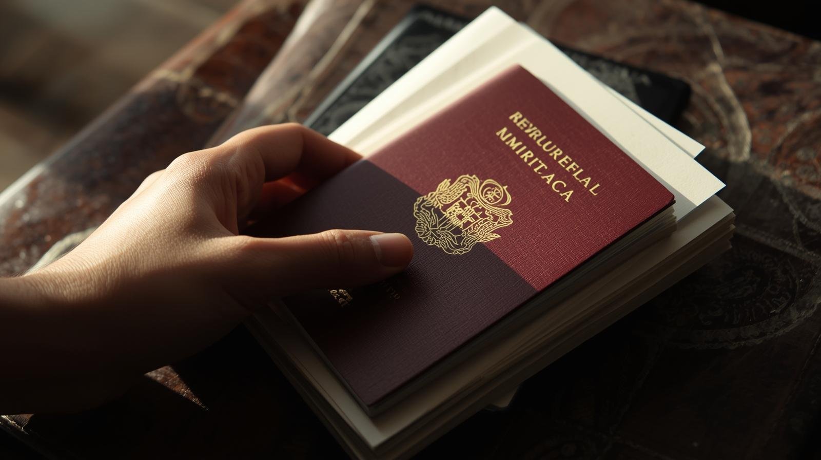 une main tenant passeport marocain + documents officiels pour immigration. (2)