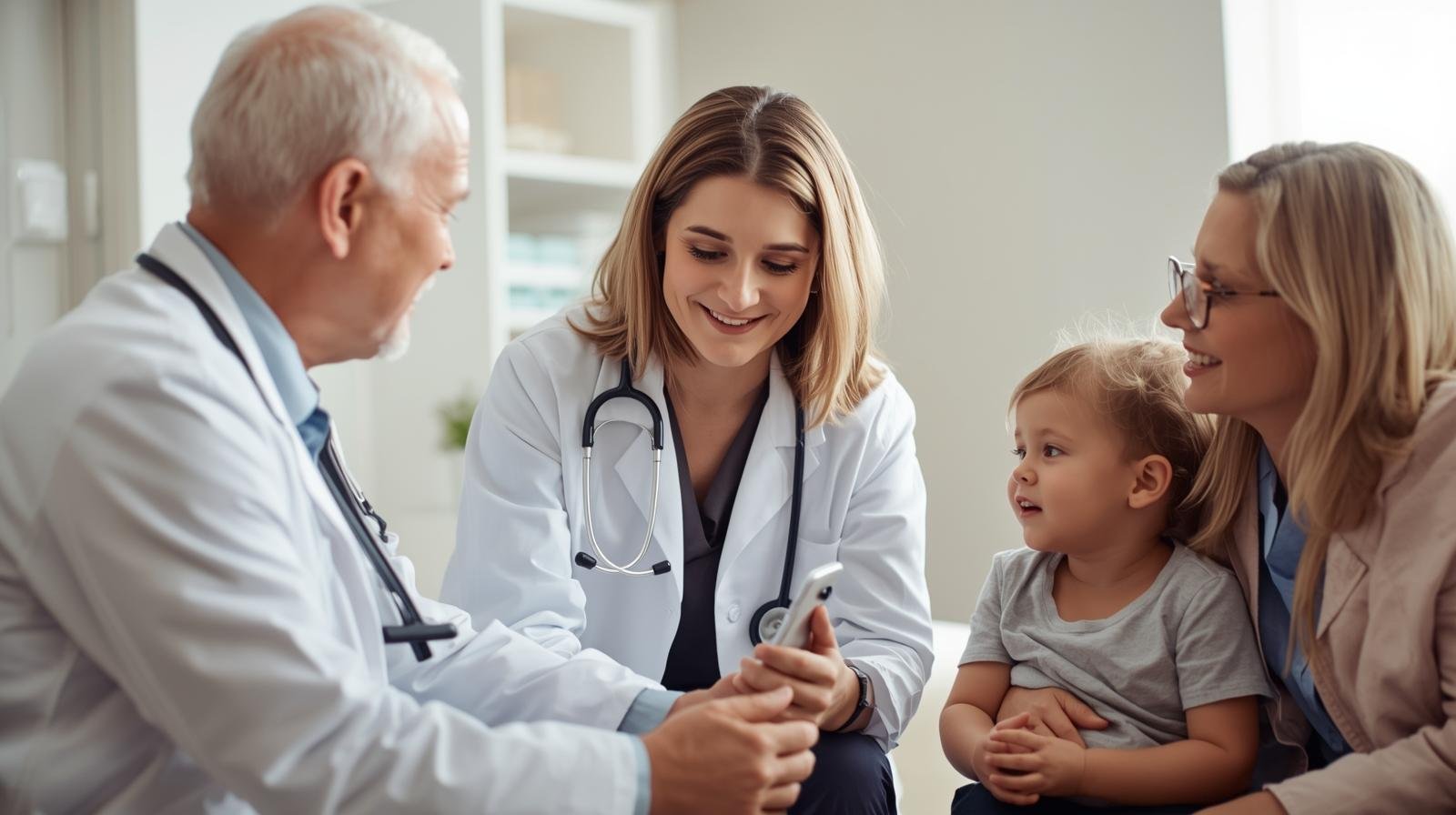 consultation chaleureuse entre un médecin et une famille avec enfant. (3)
