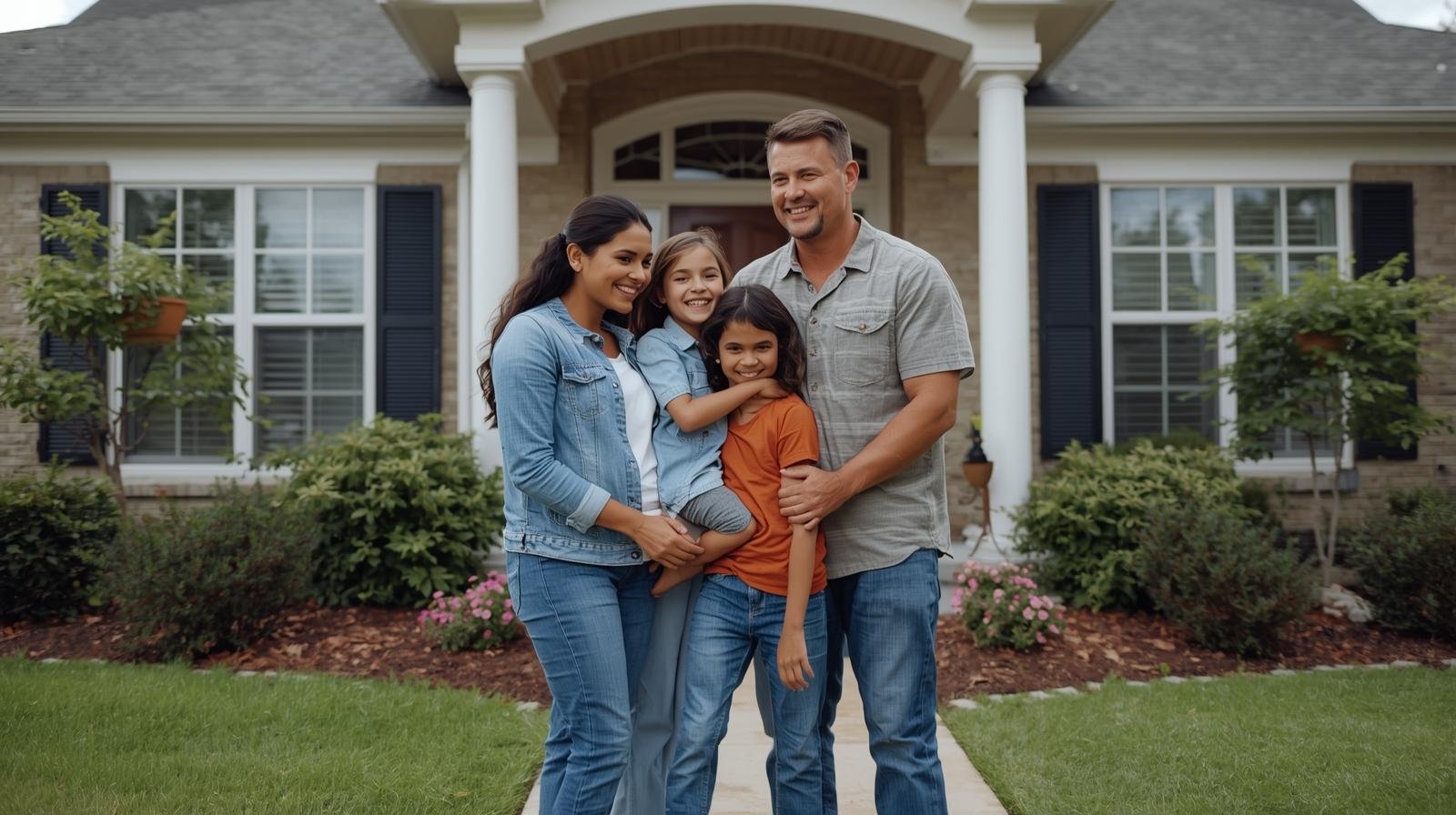 famille heureuse devant leur logement (1)