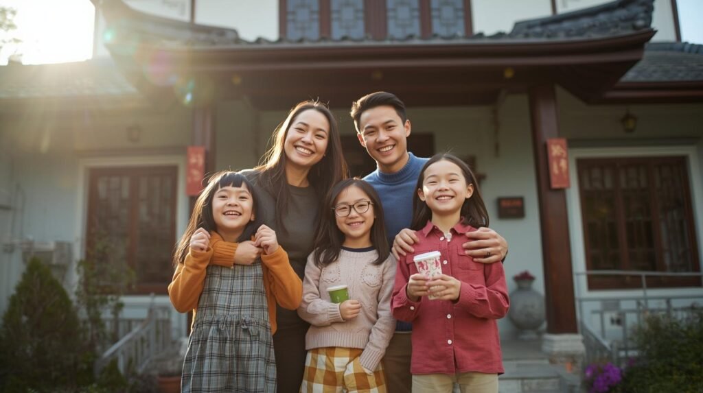 famille heureuse devant leur logement (2)