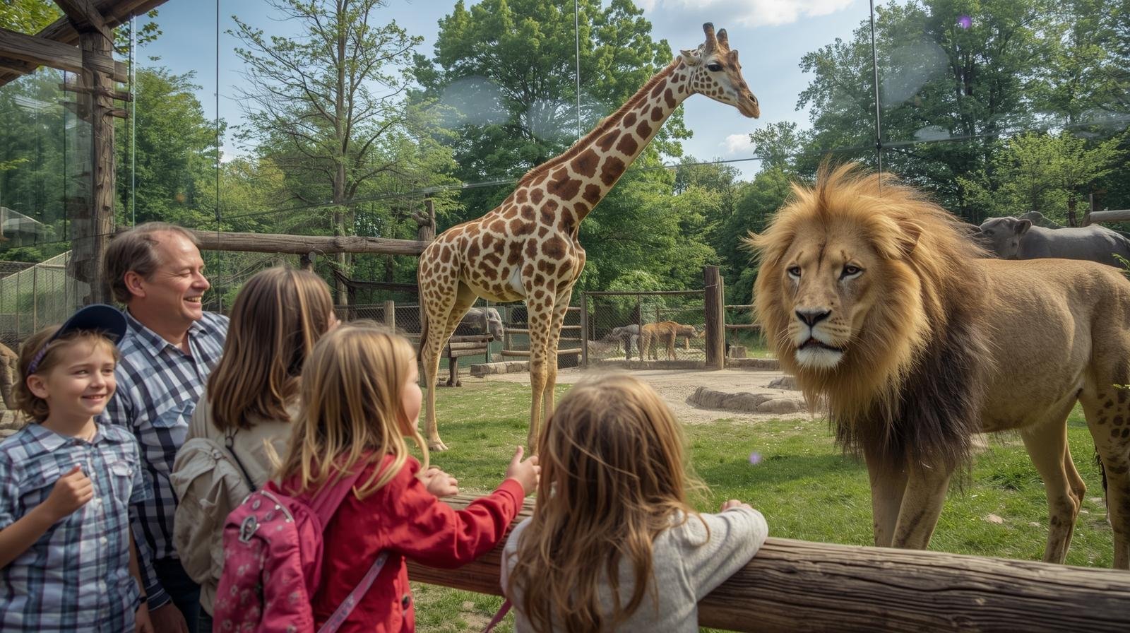 famille observant des girafes et des lions au zoo de granby, sortie nature incontournable au québe (1)