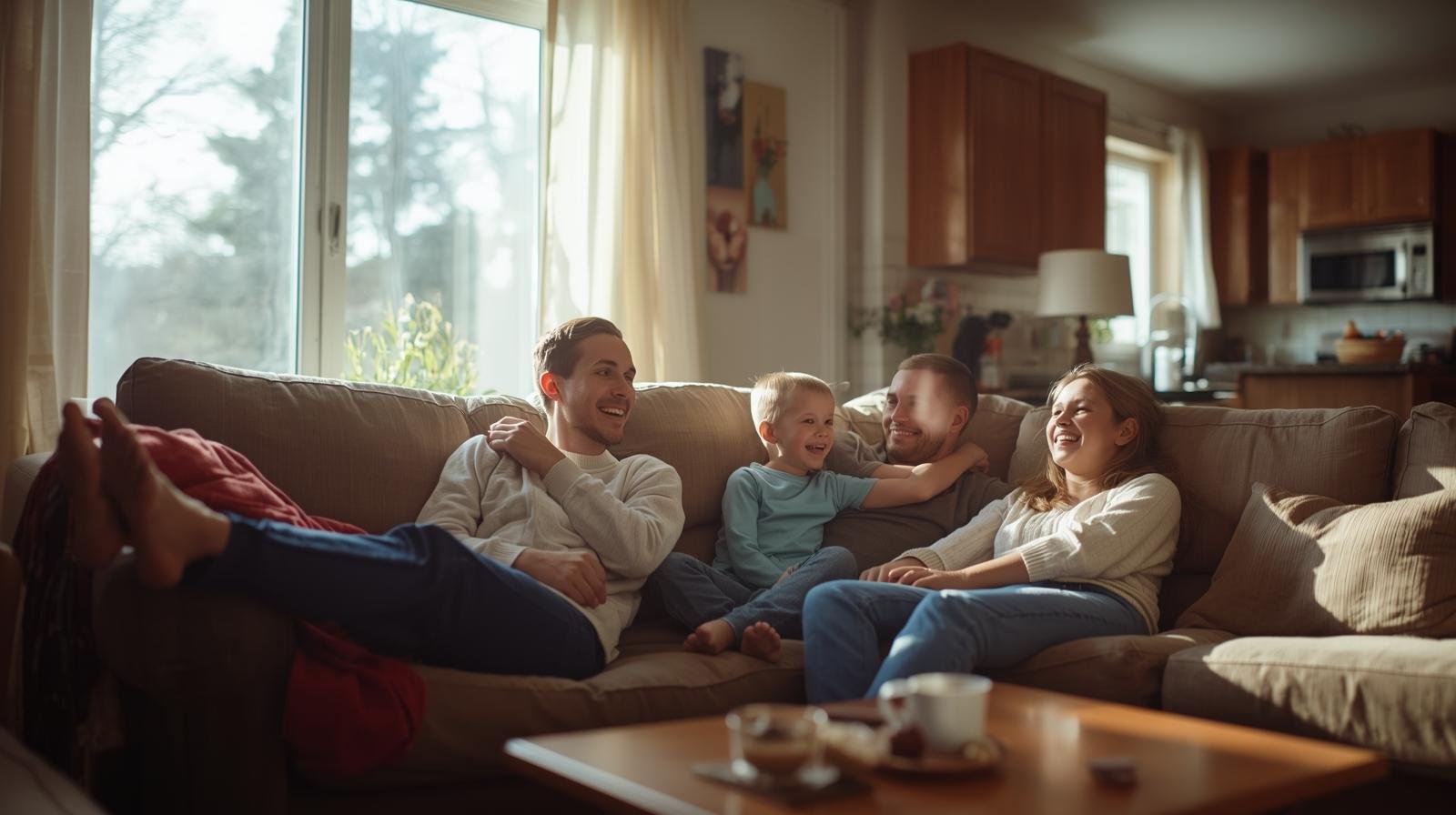 famille québécoise profitant d’un logement confortable et abordable grâce aux aides financières provinciales et municipales.