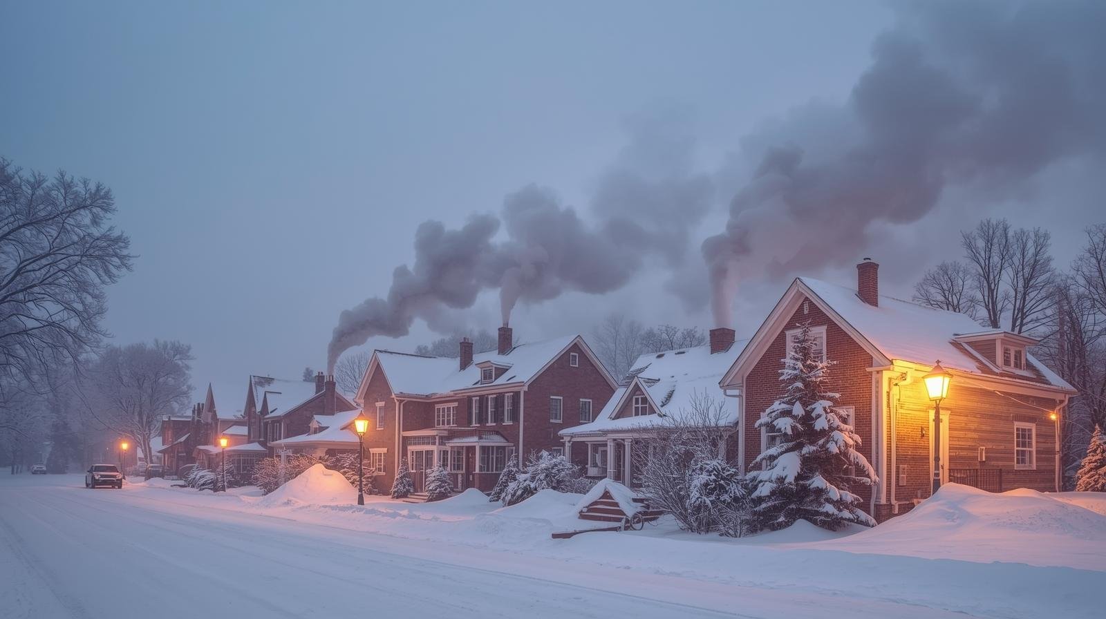 hiver au québec – maisons chauffées à l’électricité et au gaz naturel pour affronter les grands froids.”