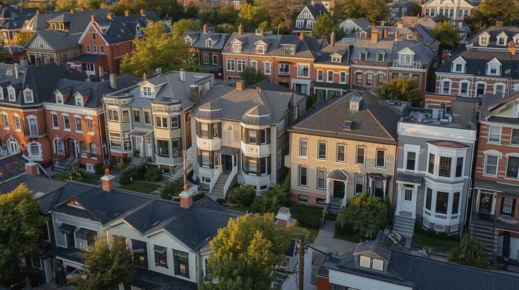 quartier résidentiel au québec illustrant la diversité des logements et les défis du marché immobilier pour les nouveaux arrivants. (1)