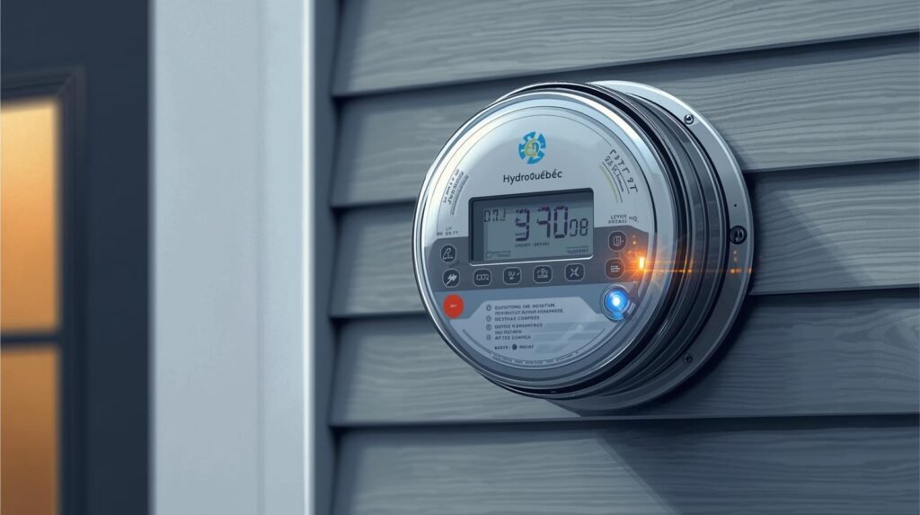 un compteur intelligent d’hydro québec installé sur la façade d’une maison – illustration du suivi de consommation électrique. (1)