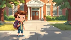 un élève nouvellement arrivé au québec prêt pour sa première journée d’école primaire. (1)