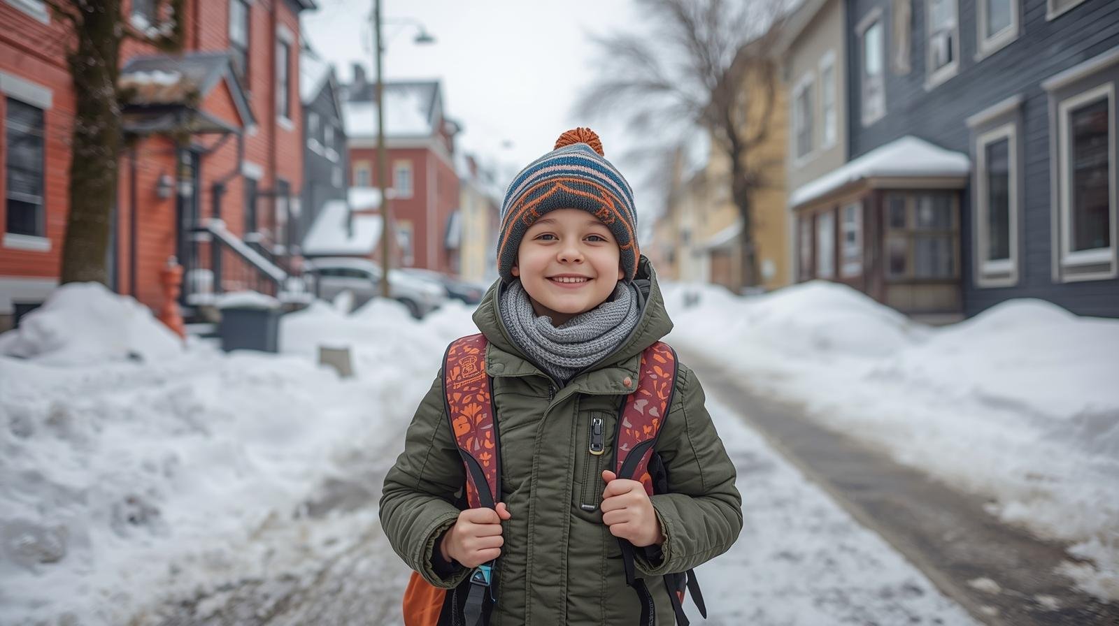  un élève nouvellement arrivé au québec prêt pour sa première journée d’école primaire.