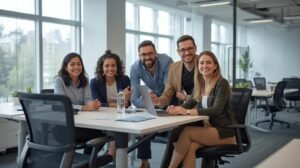 des employés québécois souriants.