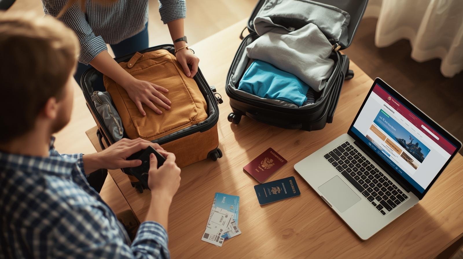 un jeune couple prépare ses valises avant un grand départ vers le canada.