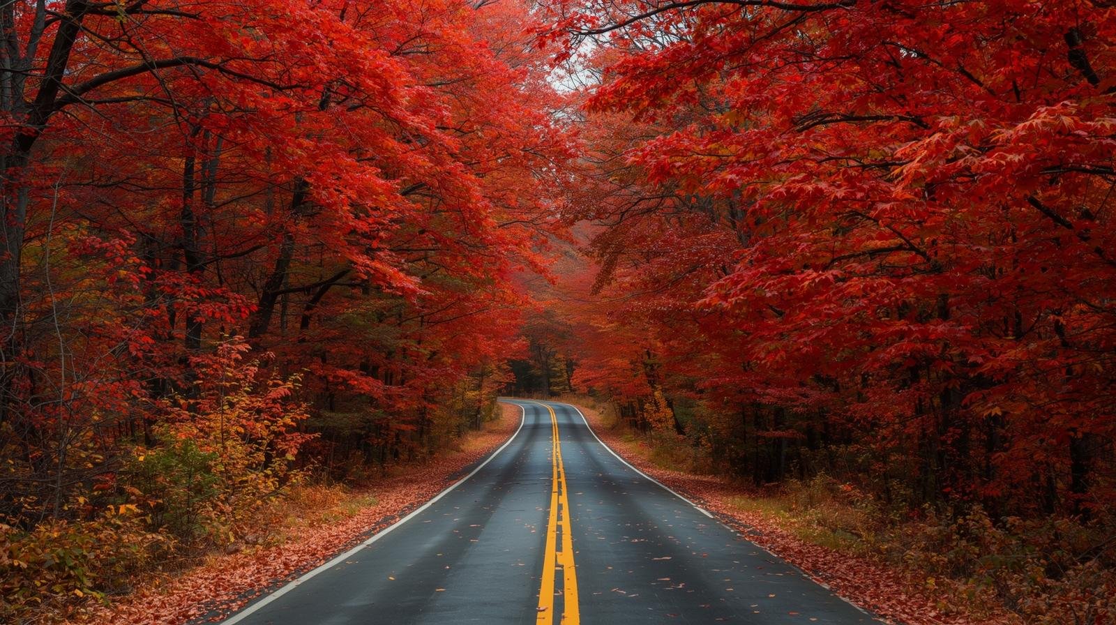 đ Conduire au QuĂ©bec sans stress : les secrets que personne ne te dit vraiment une route bordĂ©e dâĂ©rables rouges en automne, symbole de libertĂ© et de dĂ©couverte