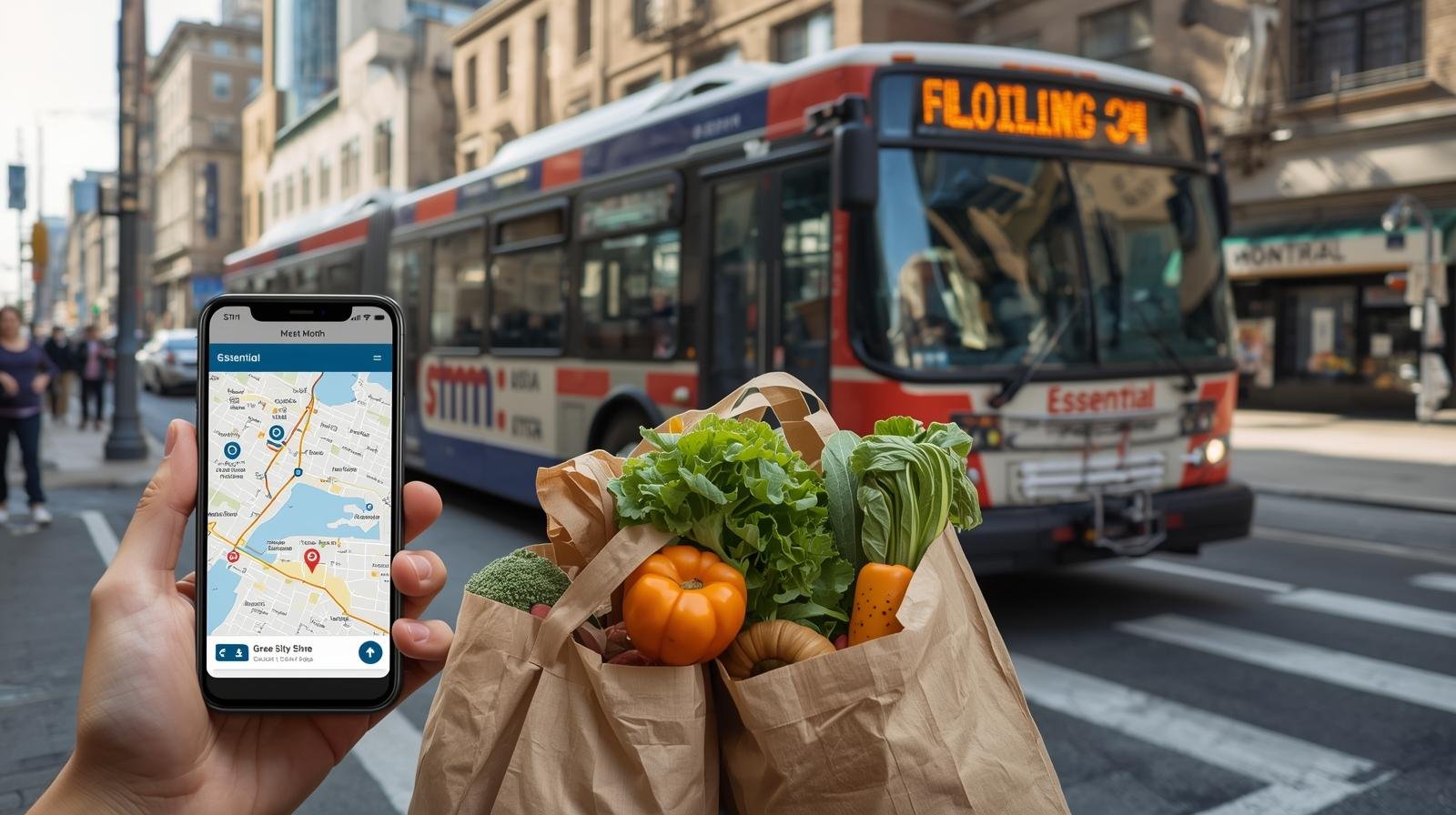 une scène de rue à montréal avec un autobus stm,