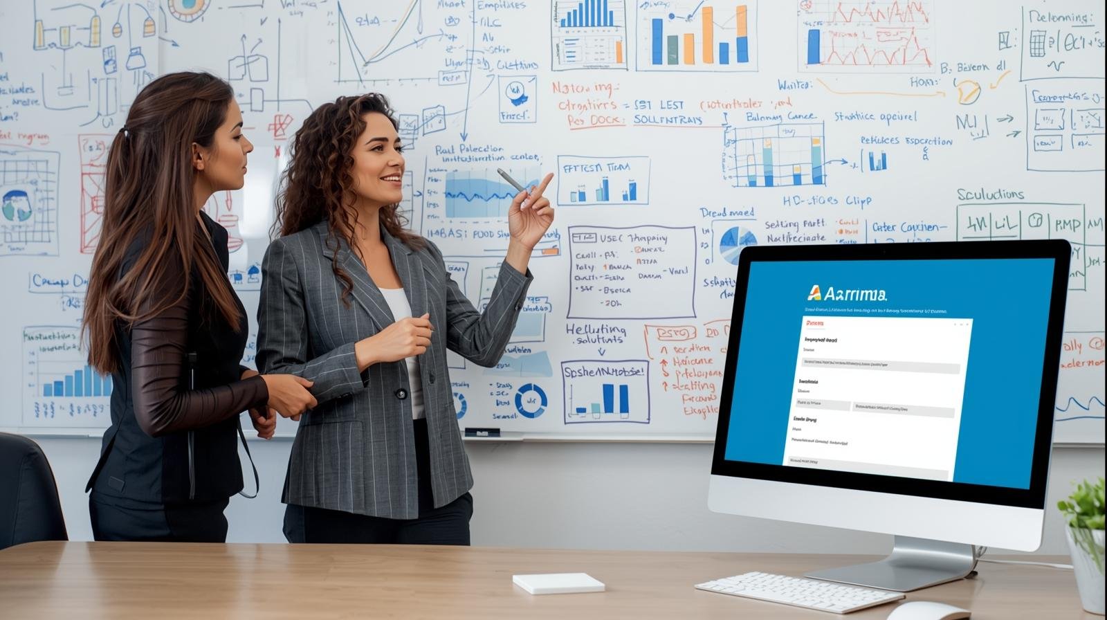 PEQ suspendu au Québec : y a-t-il d’issues possibles pour obtenir la résidence permanente ? deux travailleurs discutent devant un tableau blanc rempli de notes et de graphiques.