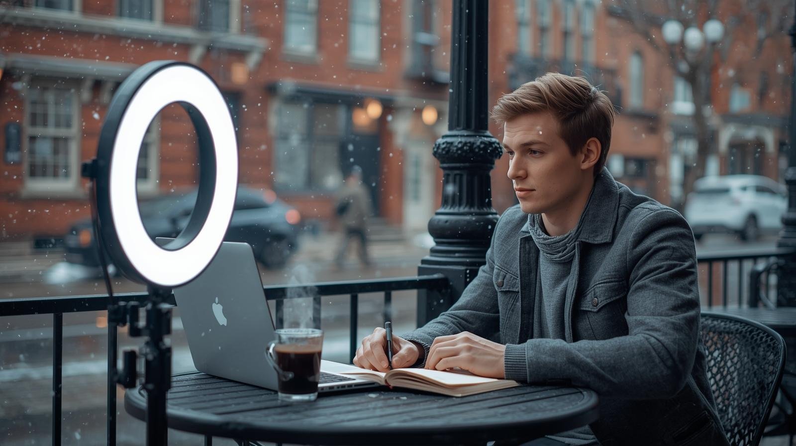 Commence petit, vise grand : entreprendre au Québec avec presque rien un jeune entrepreneur assis à une table de café à montréal